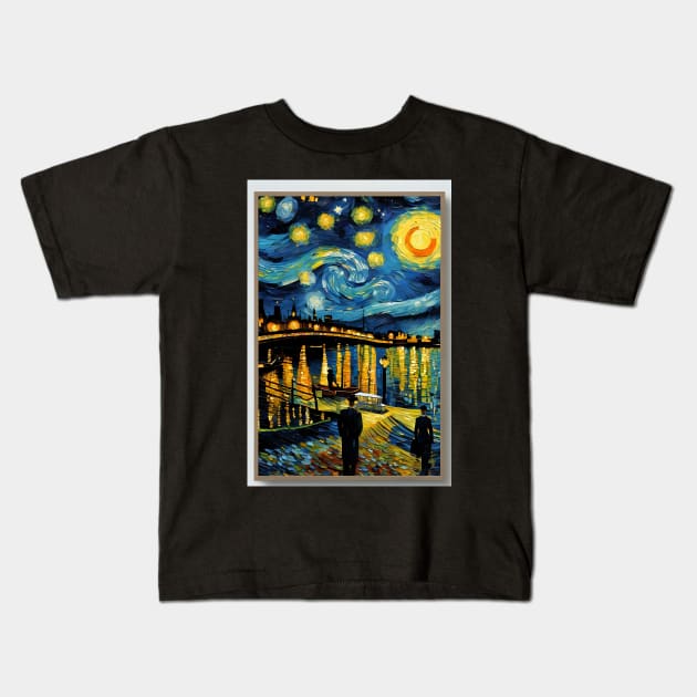 New York in starry night style Kids T-Shirt by Spaceboyishere